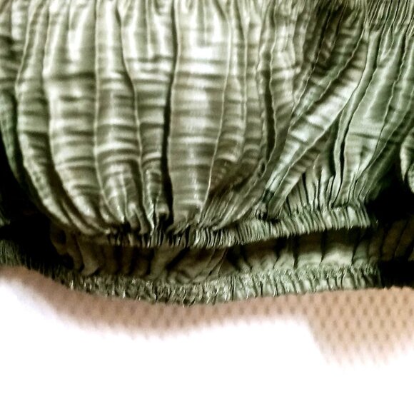 Zara Women's Shirt Size Medium Olive Green Crop Top Textured Puff Sleeve Top - Picture 5 of 9